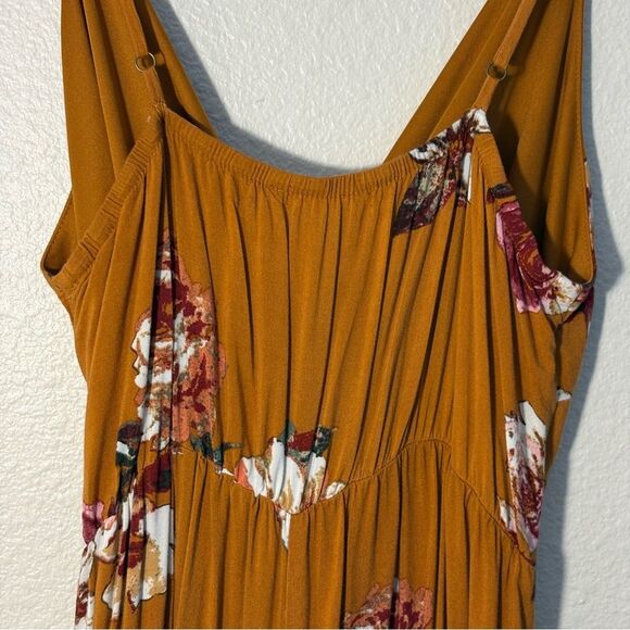 Lone Lux Bohemian Jumpsuit Carmel Tan Pink Floral Spaghetti Strap Faux Wrap Crop - Picture 5 of 10